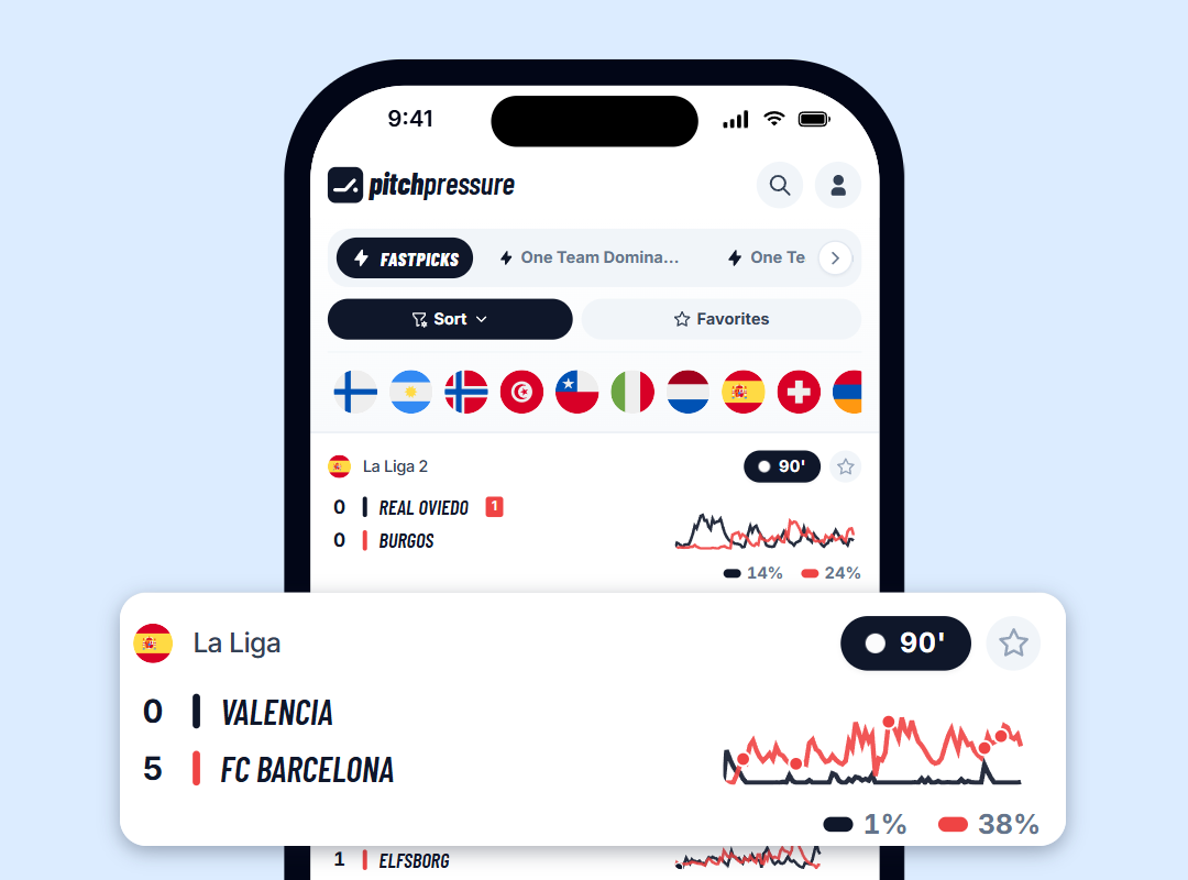 Browse live matches in PitchPressure